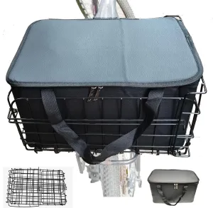 Mehome Bike Basket Front/Rear,Folding Bicycle Basket with Removable Liner Bag, Bike Front/Rear Baskets for Adult Women/Men Bikes Carrying Dogs, Pets, Fruit & Grocery