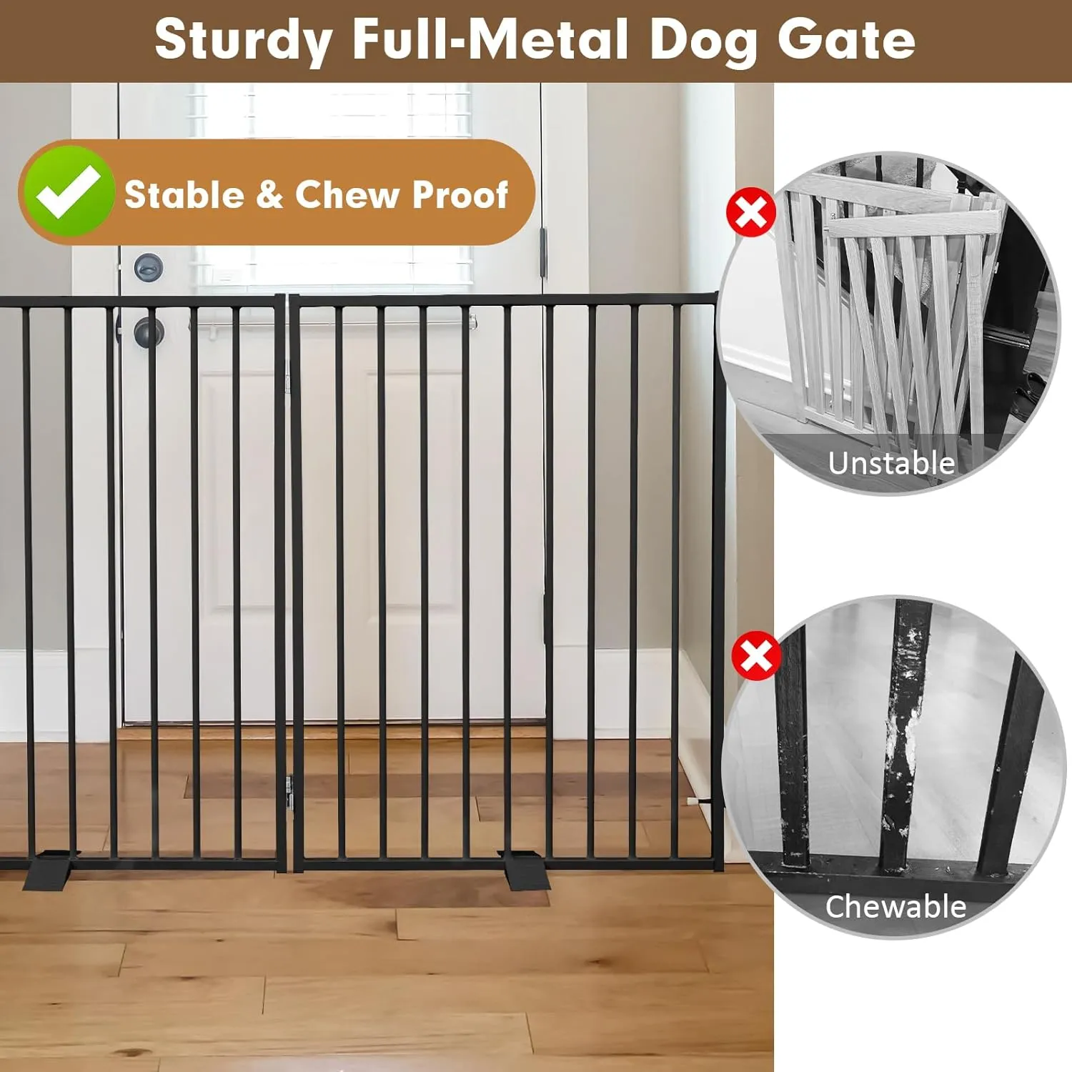 Metal Freestanding Dog Gates,Extra Wide 24", 32" Height Foldable Dog Fence for Indoor & Outdoor, Heavy Duty Freestanding Pet Barrier for Stairs, Doorways, Halls, Kitchen,Yard