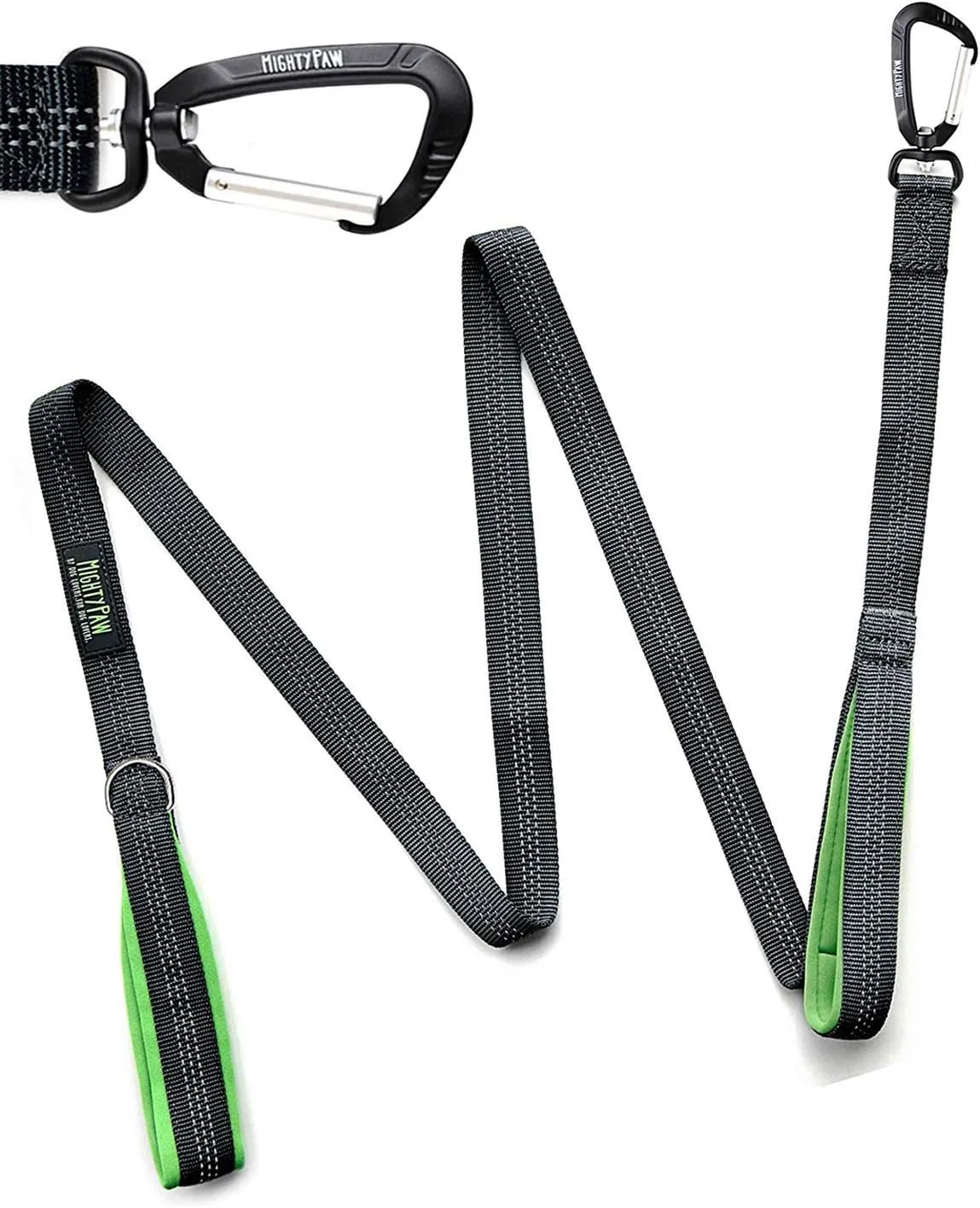 Mighty Paw Two Handle Dog Leash - Paw Leash Built-in Traffic Loop - Carabiner Clip - Double Padded Handles - Suitable for Small to Large Pets - 6' (Grey)