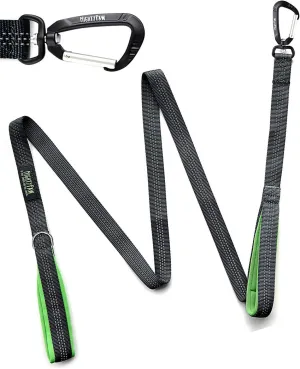 Mighty Paw Two Handle Dog Leash - Paw Leash Built-in Traffic Loop - Carabiner Clip - Double Padded Handles - Suitable for Small to Large Pets - 6' (Grey)