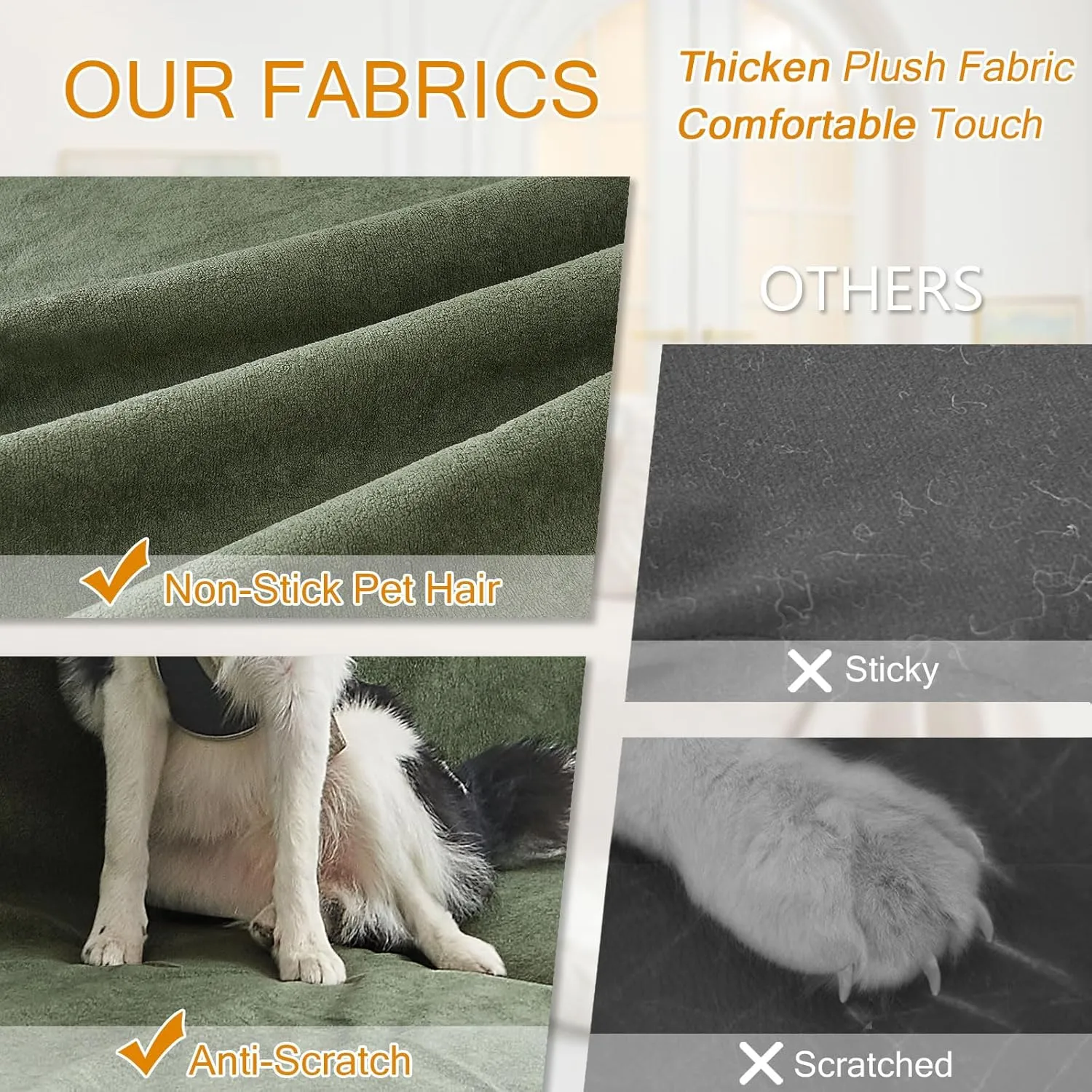 NICEEC Waterproof Couch Covers for Pets Friendly Anti Scratch Cat Dog Hair Urine Proof Sofa Cover Heavy Duty Washable Non Slip Soft Plush Sofa Slipcovers for Leather Furniture Protector(Green)