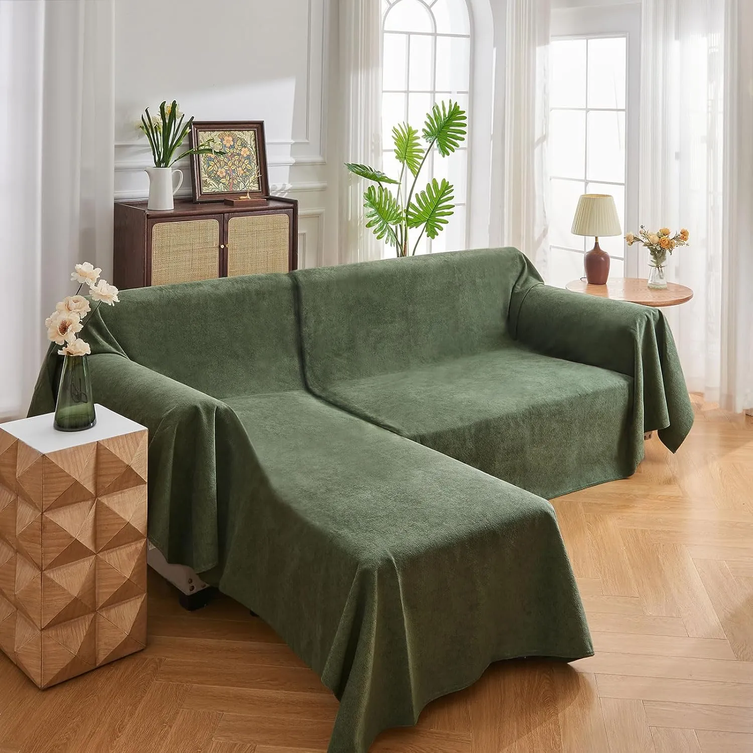 NICEEC Waterproof Couch Covers for Pets Friendly Anti Scratch Cat Dog Hair Urine Proof Sofa Cover Heavy Duty Washable Non Slip Soft Plush Sofa Slipcovers for Leather Furniture Protector(Green)