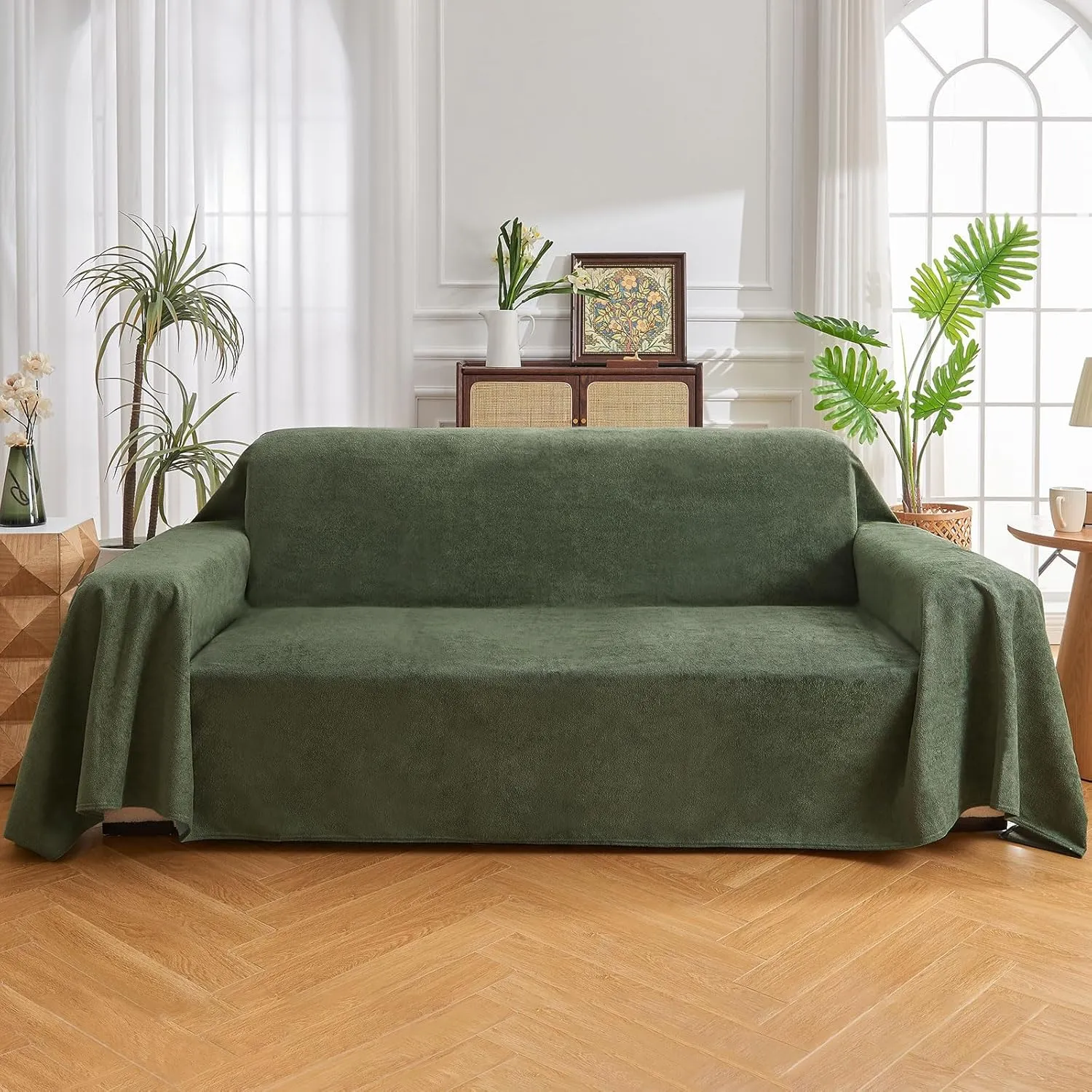NICEEC Waterproof Couch Covers for Pets Friendly Anti Scratch Cat Dog Hair Urine Proof Sofa Cover Heavy Duty Washable Non Slip Soft Plush Sofa Slipcovers for Leather Furniture Protector(Green)