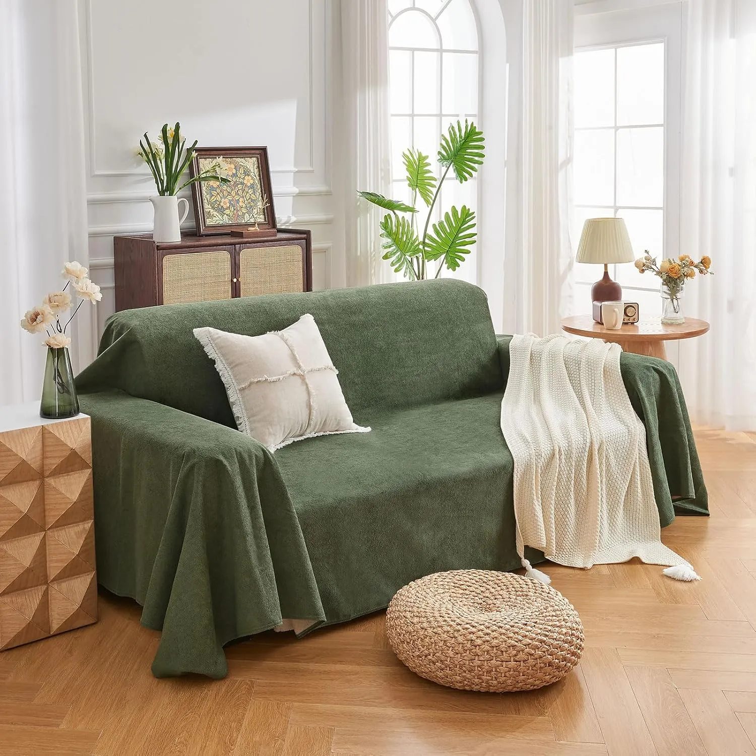 NICEEC Waterproof Couch Covers for Pets Friendly Anti Scratch Cat Dog Hair Urine Proof Sofa Cover Heavy Duty Washable Non Slip Soft Plush Sofa Slipcovers for Leather Furniture Protector(Green)