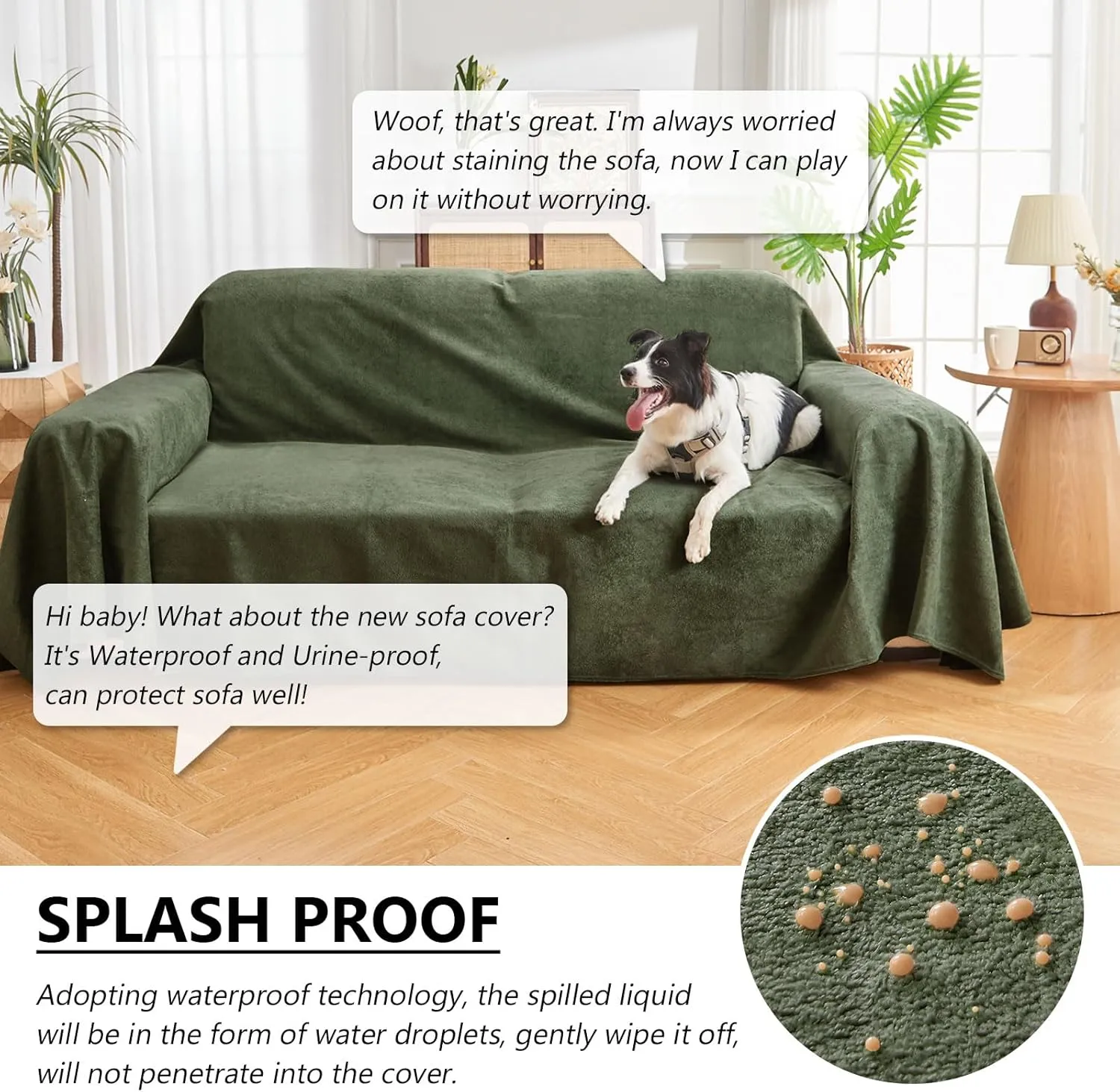 NICEEC Waterproof Couch Covers for Pets Friendly Anti Scratch Cat Dog Hair Urine Proof Sofa Cover Heavy Duty Washable Non Slip Soft Plush Sofa Slipcovers for Leather Furniture Protector(Green)