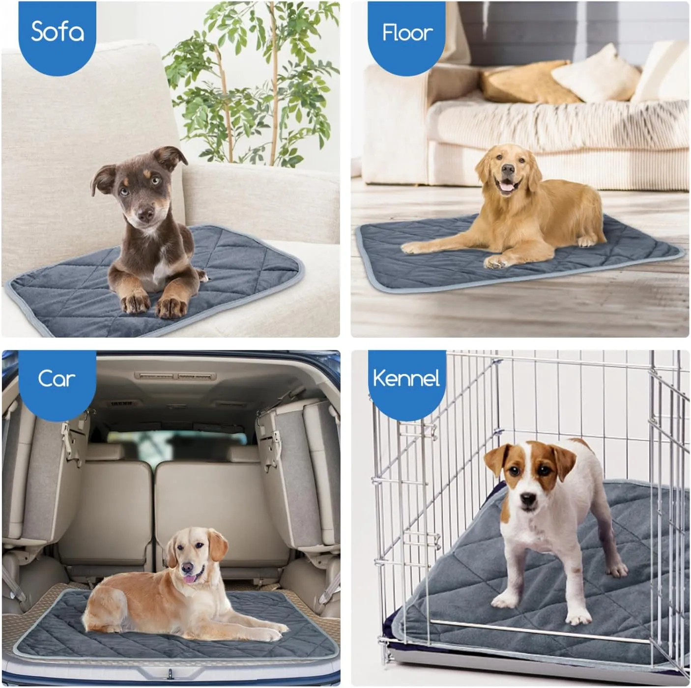 Nobleza Self Warming Pet Mat, Extra Warm Thermal Dog Crate Pad for Indoor Outdoor Pets, Washable Anti-Slip Kennel Mat for Medium Small Dogs and Cats, 20"  16" Grey