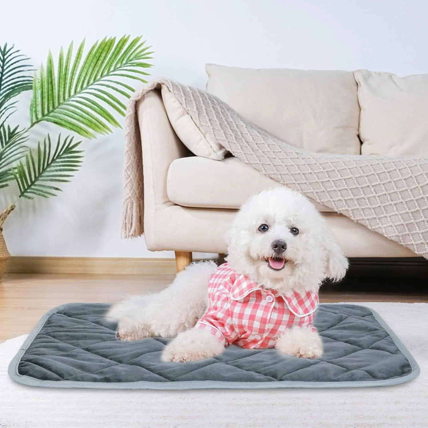Nobleza Self Warming Pet Mat, Extra Warm Thermal Dog Crate Pad for Indoor Outdoor Pets, Washable Anti-Slip Kennel Mat for Medium Small Dogs and Cats, 20"  16" Grey