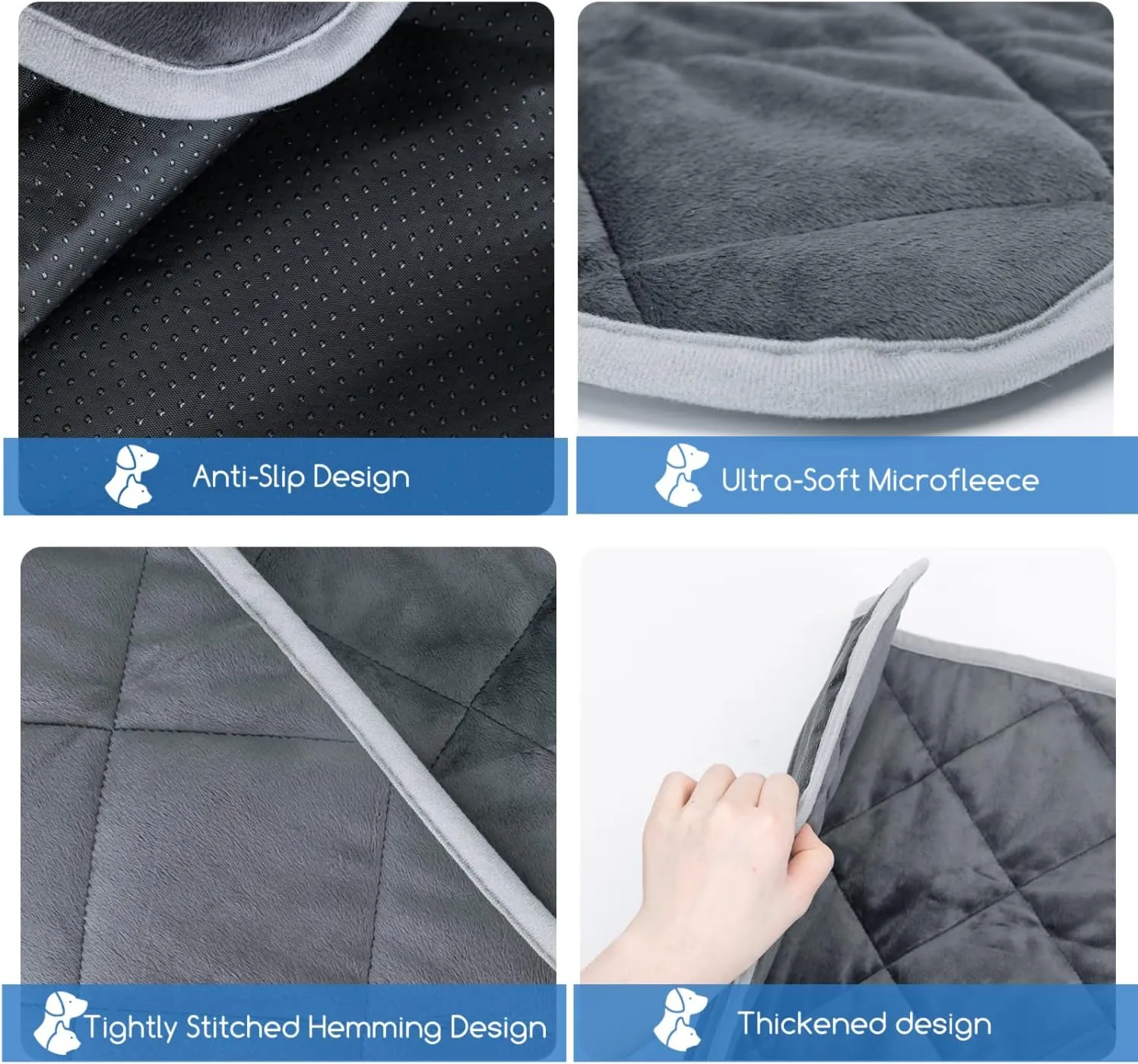 Nobleza Self Warming Pet Mat, Extra Warm Thermal Dog Crate Pad for Indoor Outdoor Pets, Washable Anti-Slip Kennel Mat for Medium Small Dogs and Cats, 20"  16" Grey