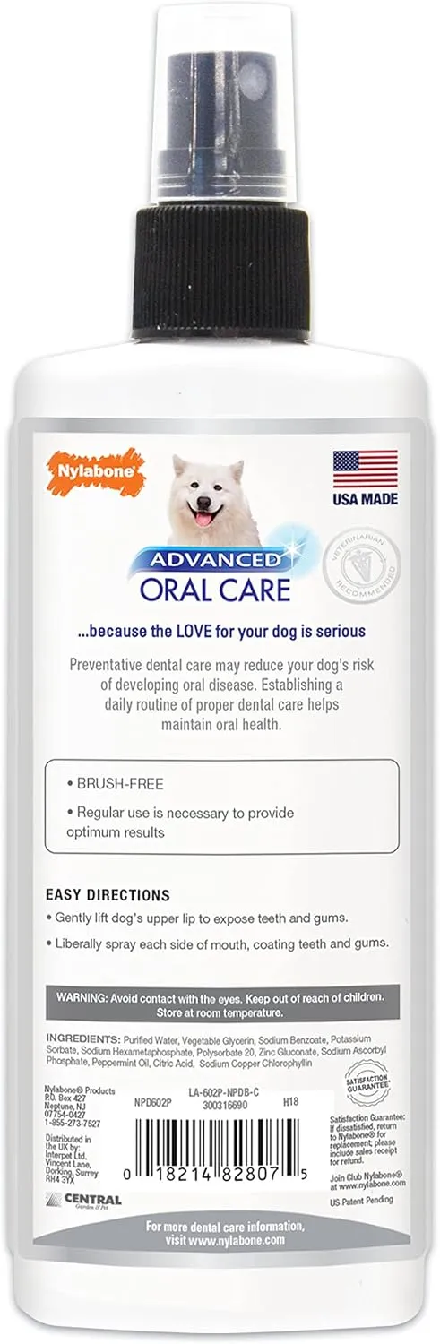 Nylabone Advanced Oral Care Pet Dental Spray, Liquid Tartar Remover & Breath Freshener for Dogs, Dog Teeth-Cleaning, 4 oz.
