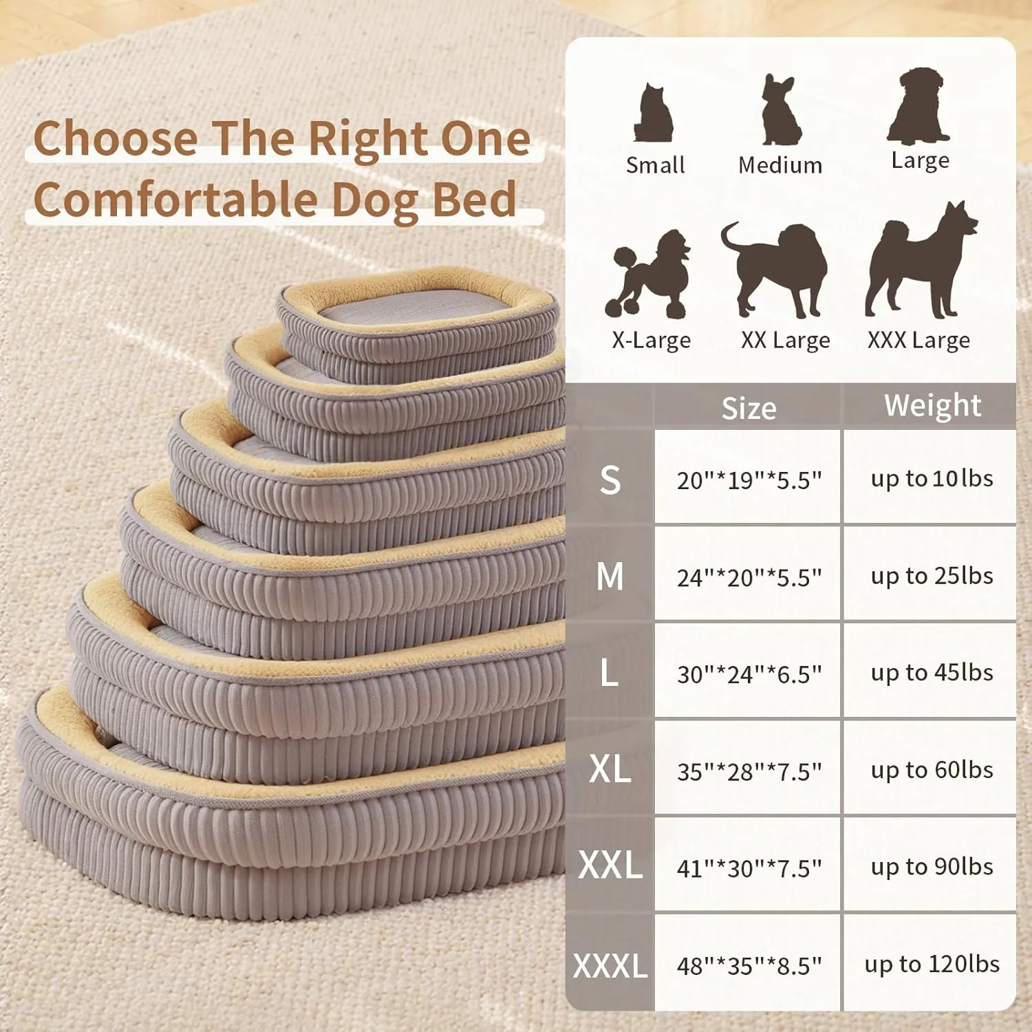 Orthopedic Dog Bed for Small Dogs Breeds, High Density Egg Crate Foam Dog Sofa Beds,Oval Kennel Bed, Pet Couch Bed with Four Sided Bolster, Removable Washable Cover& Non-Slip Bottom