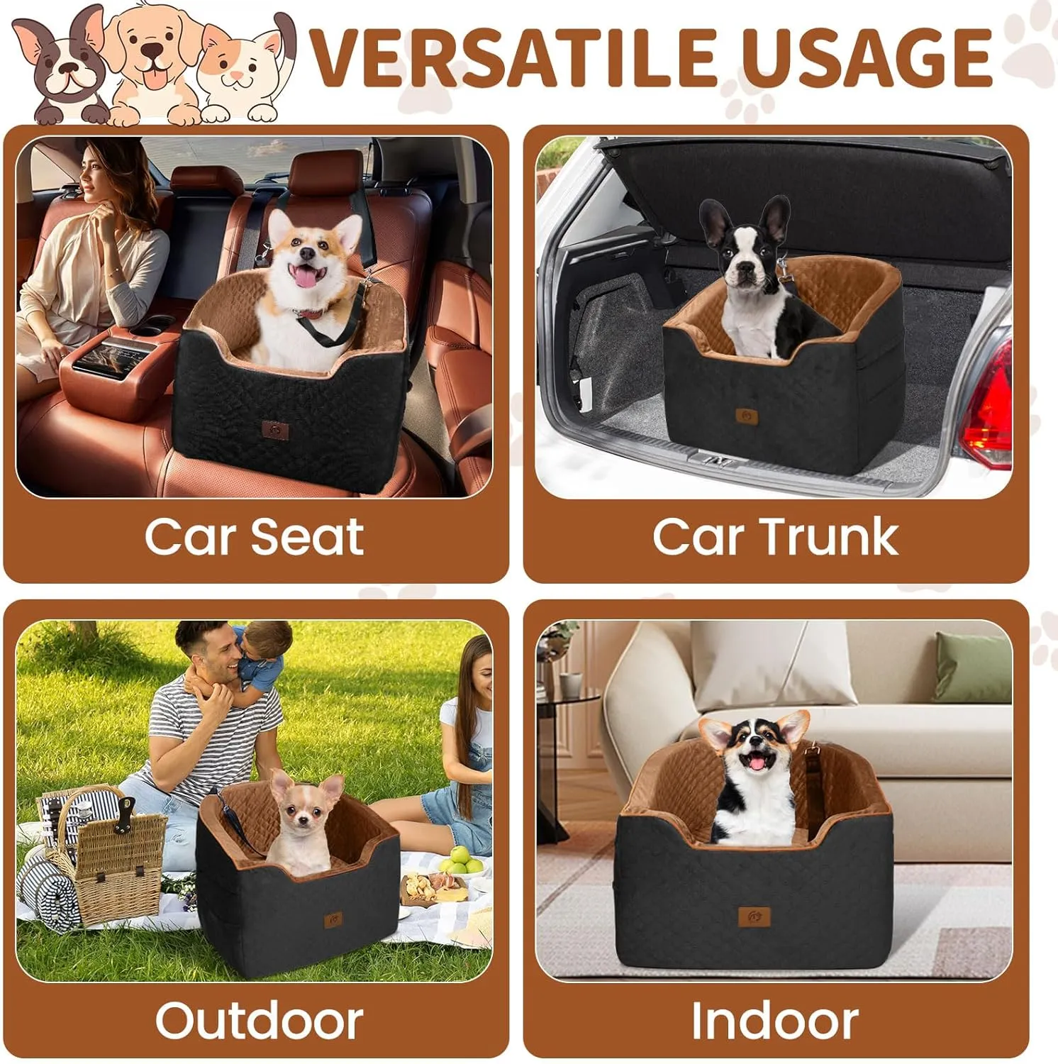 OTOB Dog Car Seats for Small Dogs, Detachable Memory Foam Dog Car Seat Medium Sized Dog Under 37 Lbs with Seat Safety Belt, Washable Elevated Pet Carseat Puppy Travel Bed for Front & Back Seats