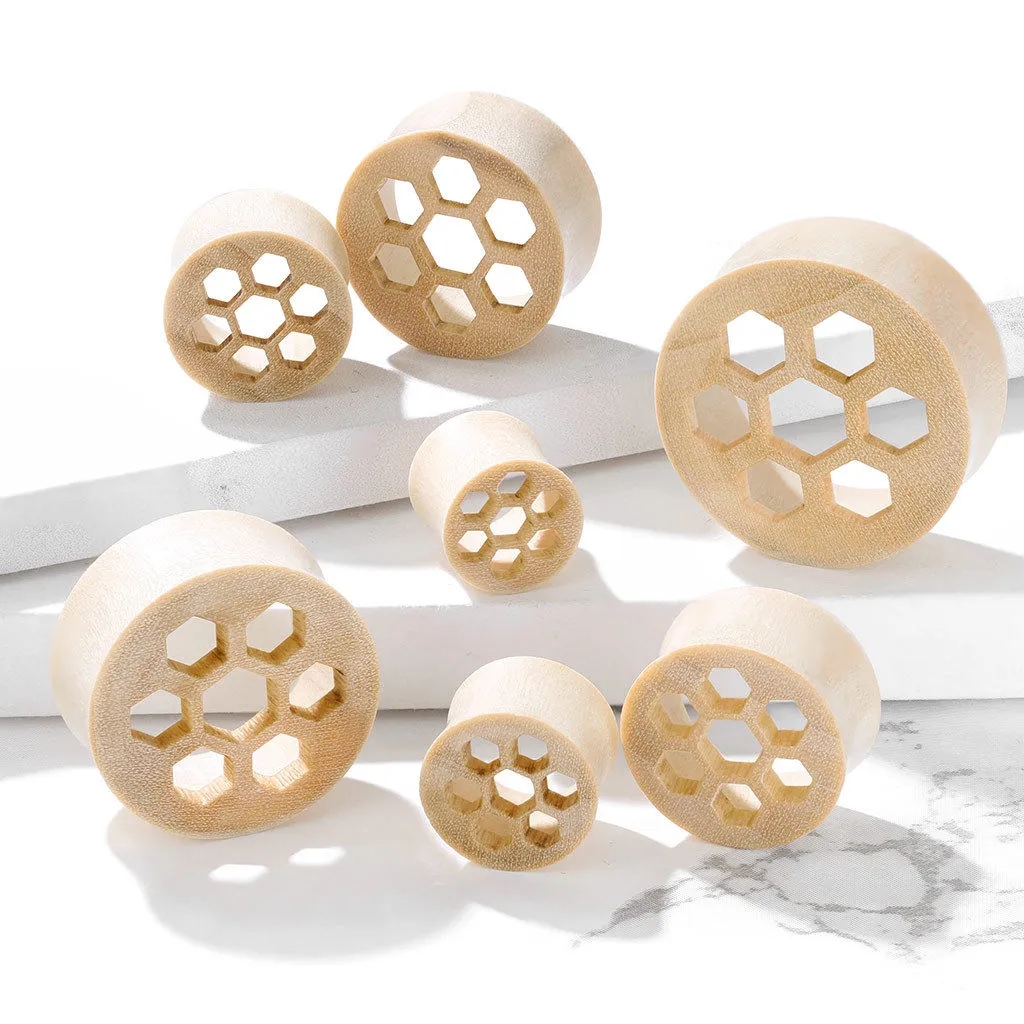 PAIR Honeycomb Cut Out Blonde Crocodile Wood Saddle Tunnels