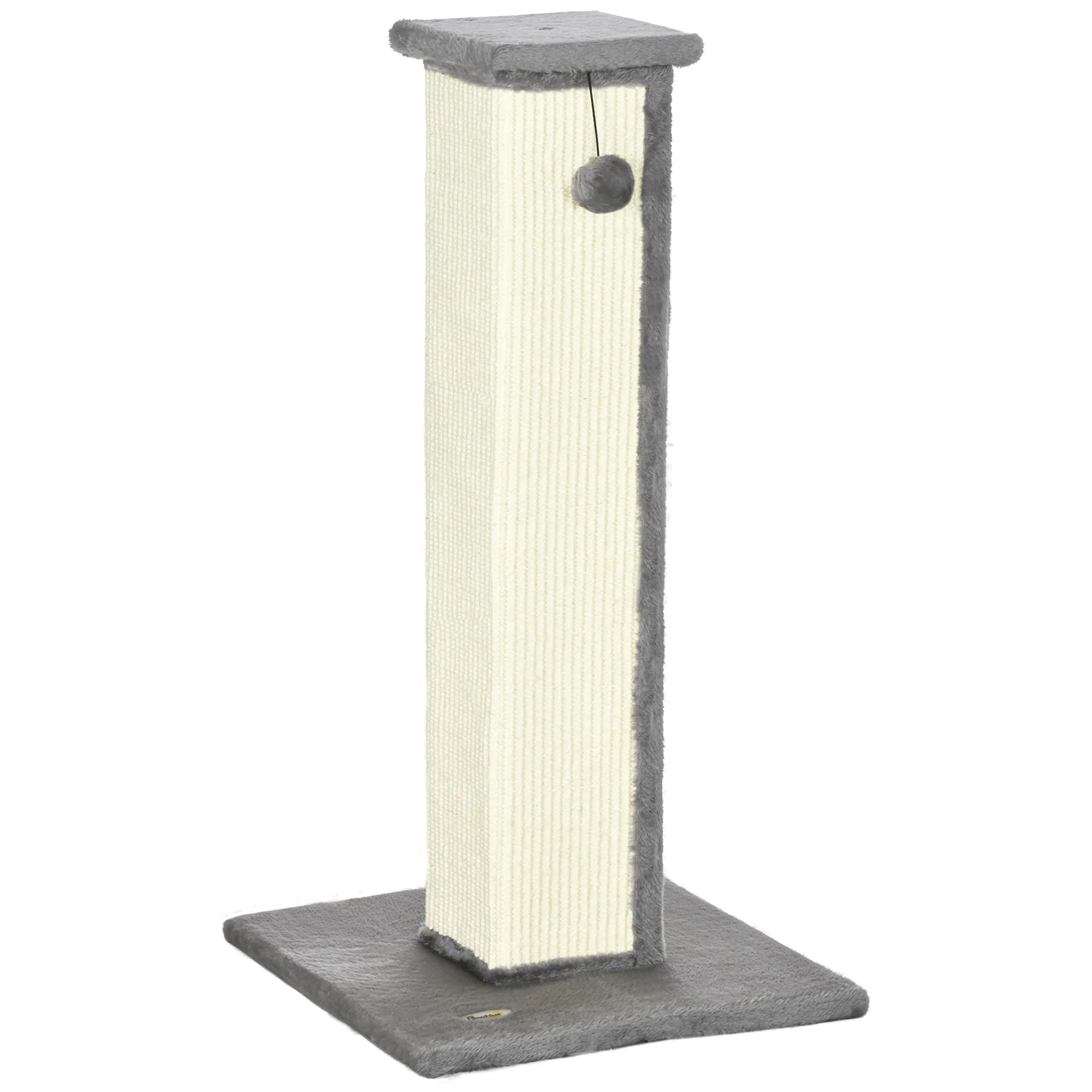 PawHut 81cm Cat Scratching Post w/ Sisal Rope, Hanging Ball, Soft Plush - Grey