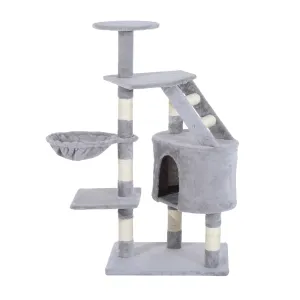 PawHut Cat Tree for Indoor Cats Kitten Scratching Post Scratch Scratcher Climb Activity Center Play House Pet Furniture 125cm (Grey)