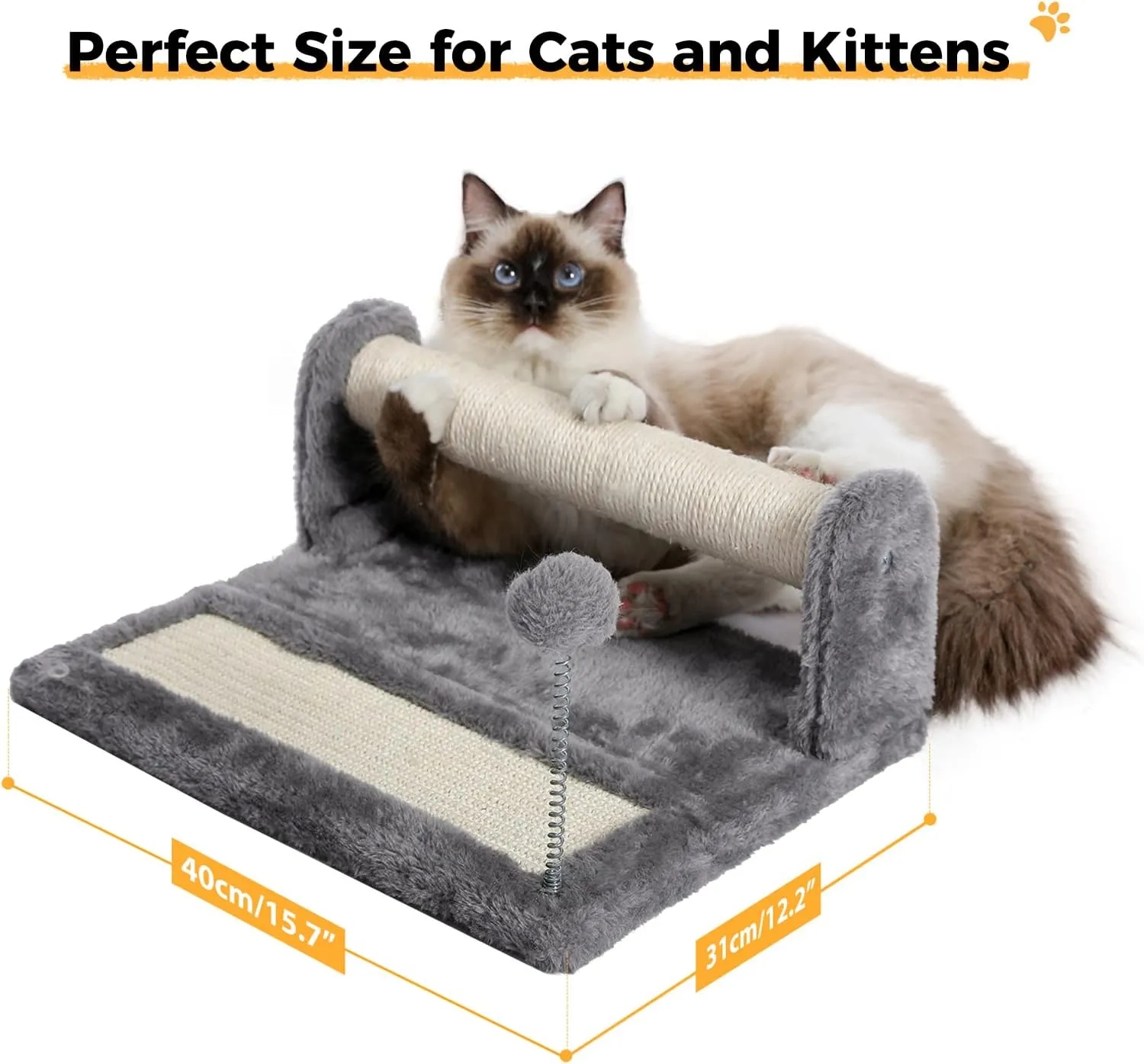 PAWZ Road Cat Scratching Post and Pad, Sisal-Covered Scratch Posts and Pads with Play Ball Great for Kittens and Cats