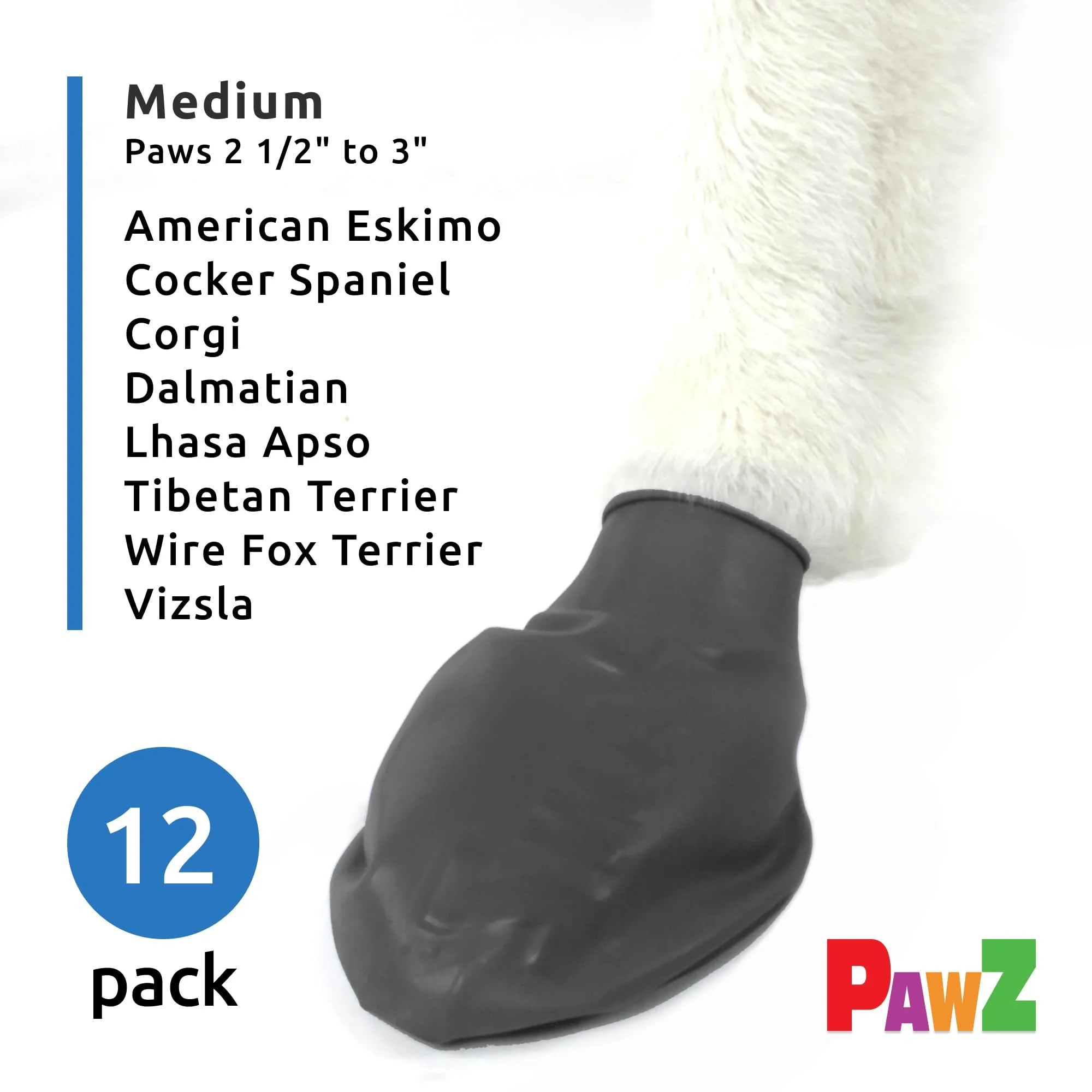 Pawz Waterproof Disposable and Reusable Rubberized Dog Boots - Black - Medium - 12 Pack