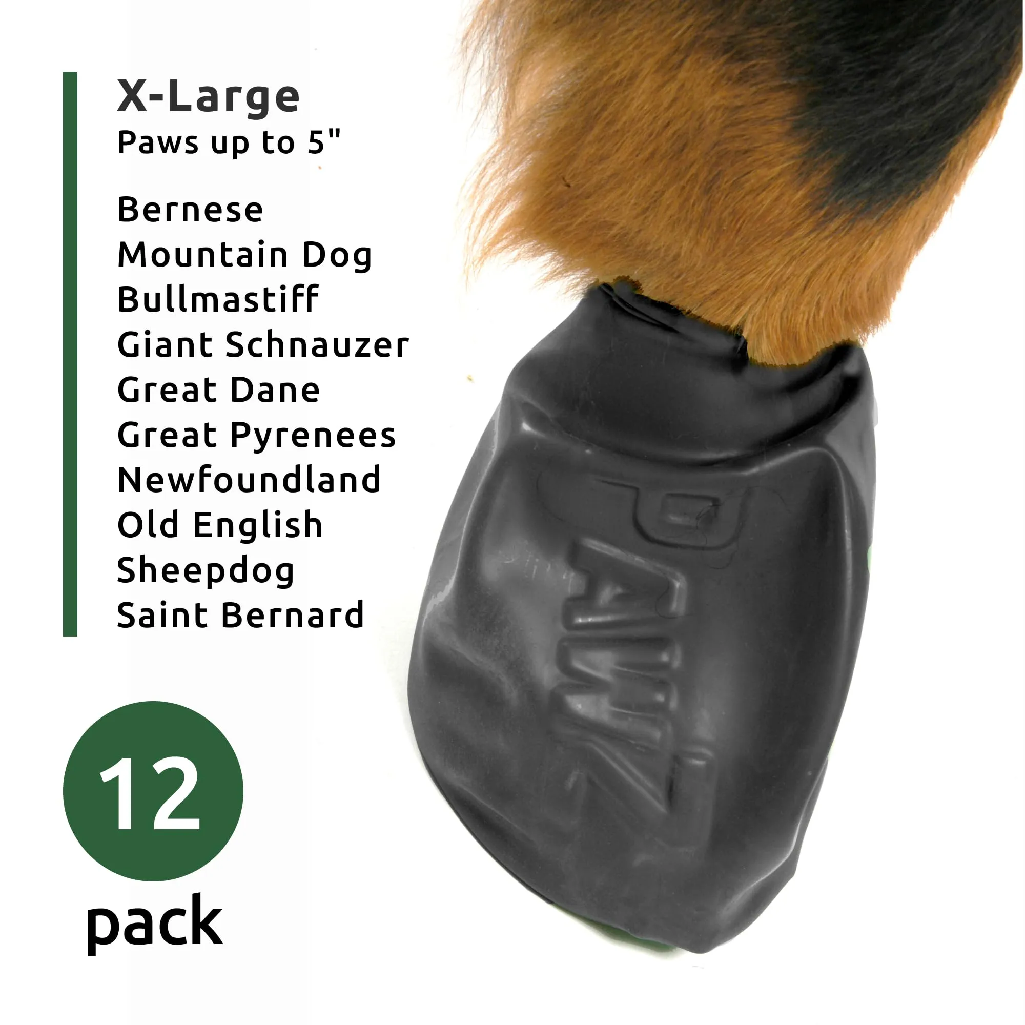 Pawz Waterproof Disposable and Reusable Rubberized Dog Boots - Black - X-Large - 12 Pack