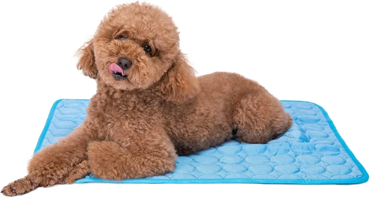 Pet Cooling Mat - Ice Silk Cooling Mat for Dogs & Cats, Portable & Washable Pet Cooling Blanket for Outdoor, Car Seats , Beds and More in Summer (M, Blue)