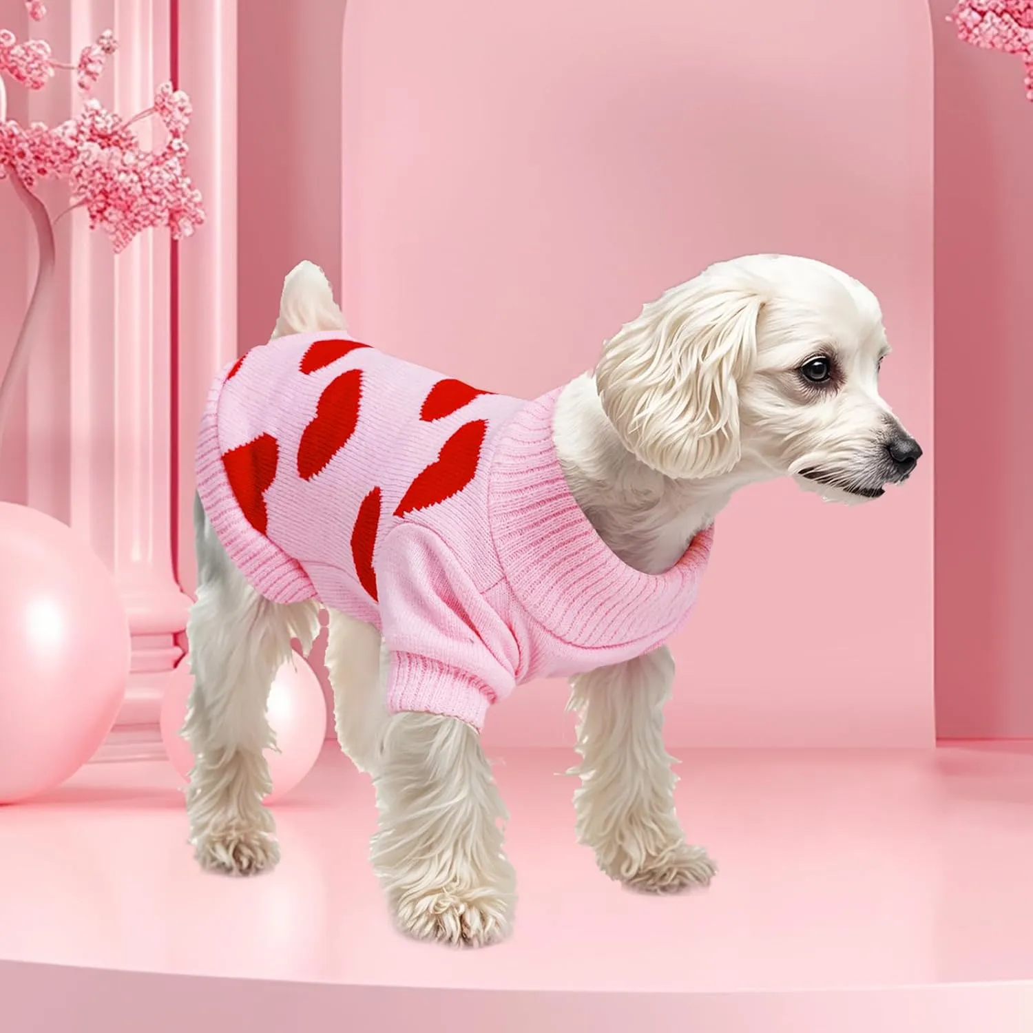 Pet Sweater Dog Heart Sweater Cute Puppy Cat Knitted Sweater Warm Winter Apparel Dog Holiday Clothes for Small Dogs Cats(S)