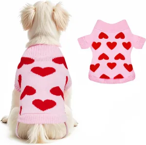 Pet Sweater Dog Heart Sweater Cute Puppy Cat Knitted Sweater Warm Winter Apparel Dog Holiday Clothes for Small Dogs Cats(S)