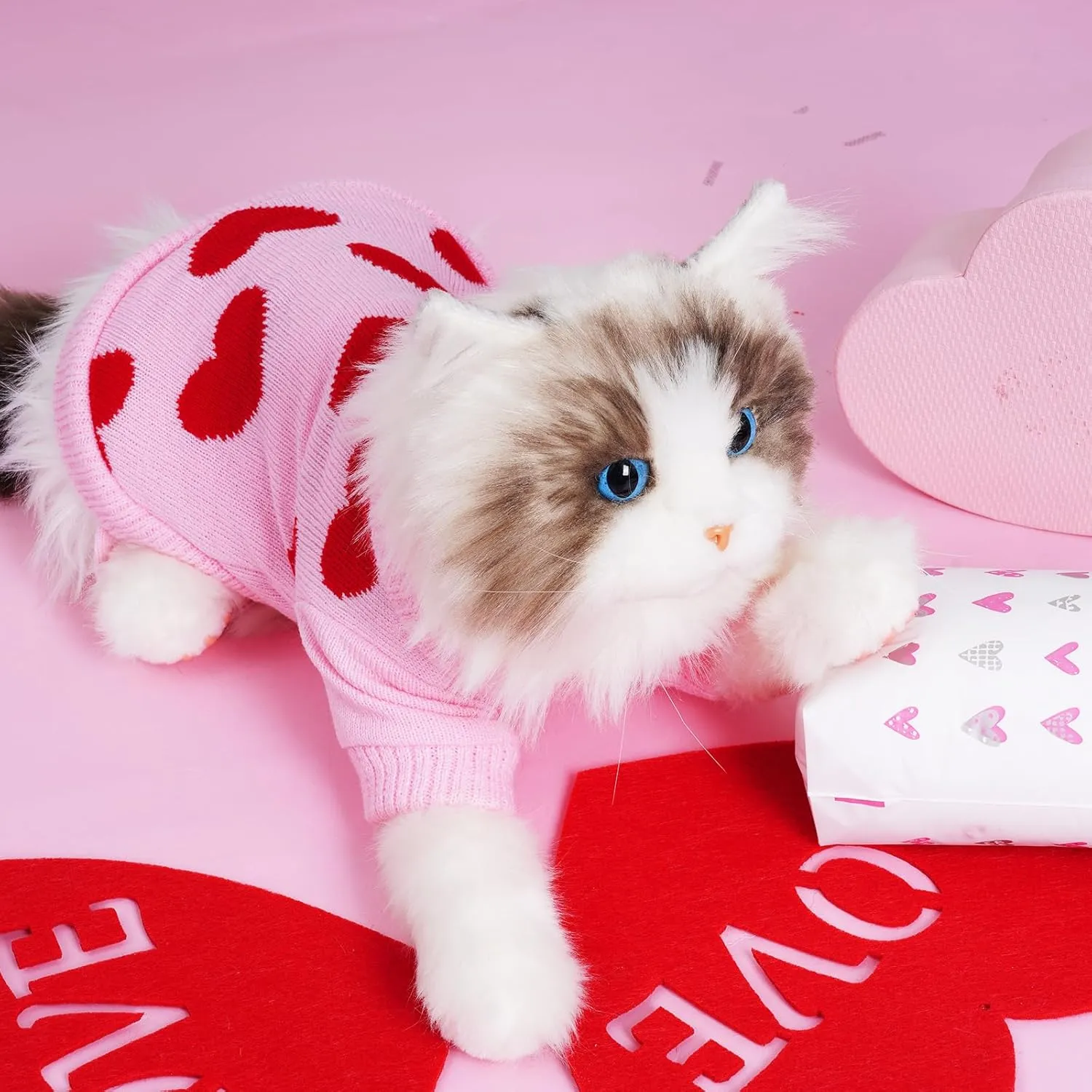 Pet Sweater Dog Heart Sweater Cute Puppy Cat Knitted Sweater Warm Winter Apparel Dog Holiday Clothes for Small Dogs Cats(S)