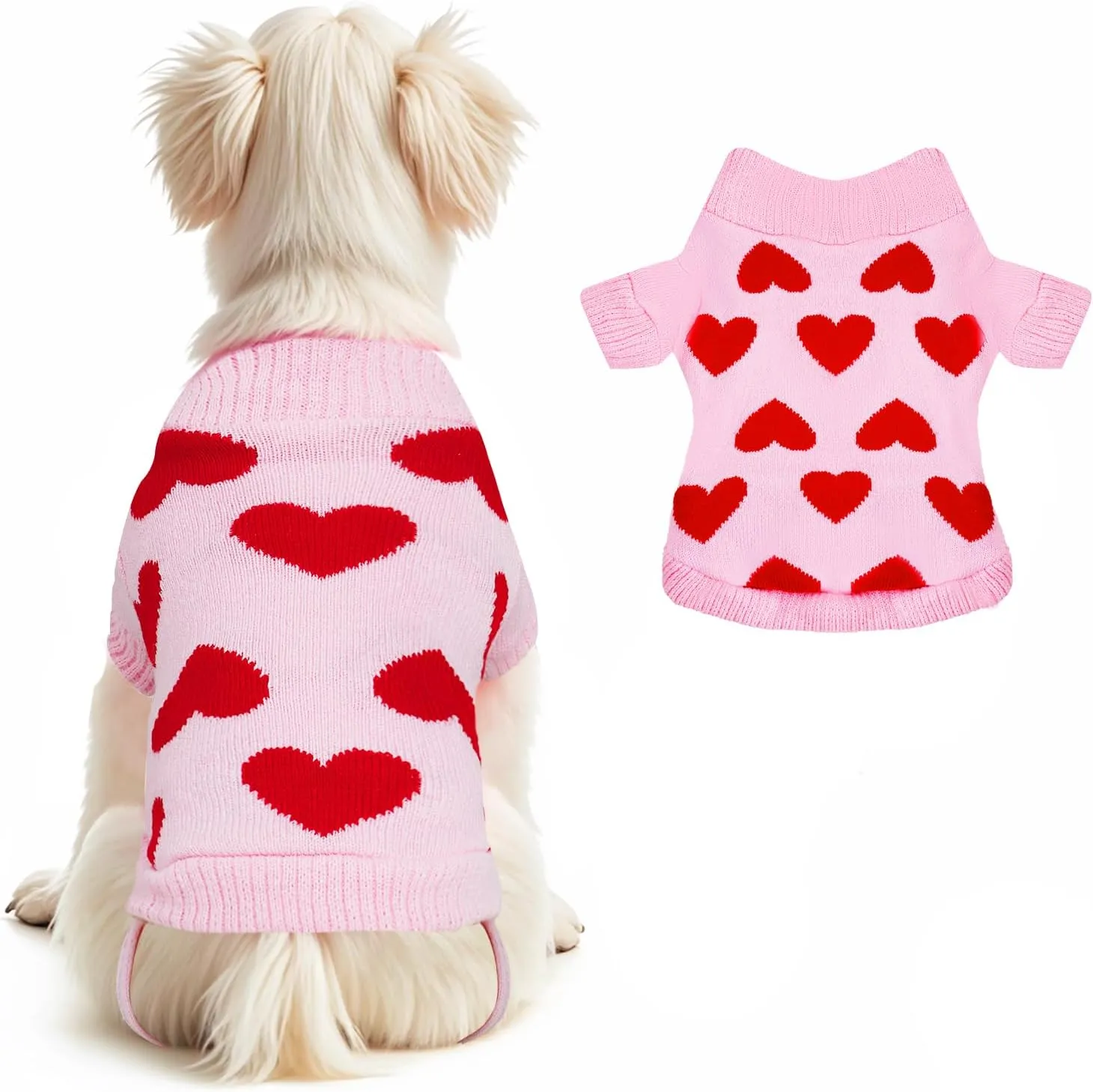 Pet Sweater Dog Heart Sweater Cute Puppy Cat Knitted Sweater Warm Winter Apparel Dog Holiday Clothes for Small Dogs Cats(S)