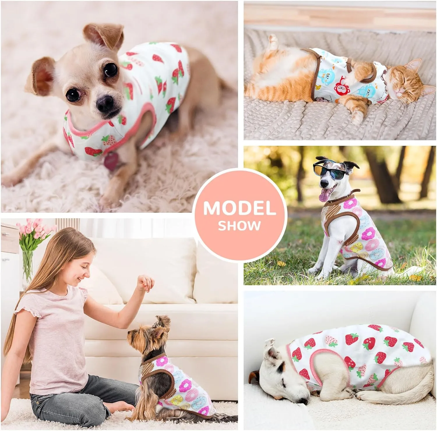 PETCARE 3 Pack Premium 95% Cotton Small Dog Shirts Clothes - Soft Cute Puppy Outfits - Comfort Fashion Dog Shirt Vest for Small Dogs Cats Shih Tzu Doggy Kitten Chihuahua Yorkie Clothes Pajamas
