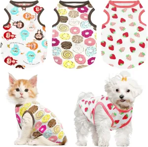 PETCARE 3 Pack Premium 95% Cotton Small Dog Shirts Clothes - Soft Cute Puppy Outfits - Comfort Fashion Dog Shirt Vest for Small Dogs Cats Shih Tzu Doggy Kitten Chihuahua Yorkie Clothes Pajamas