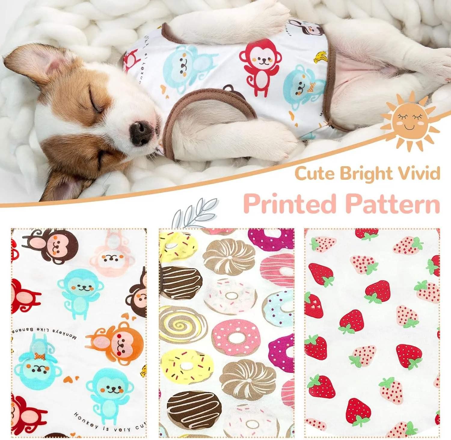 PETCARE 3 Pack Premium 95% Cotton Small Dog Shirts Clothes - Soft Cute Puppy Outfits - Comfort Fashion Dog Shirt Vest for Small Dogs Cats Shih Tzu Doggy Kitten Chihuahua Yorkie Clothes Pajamas
