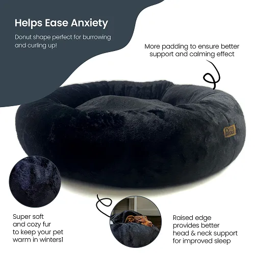 Petter World Anxiety Relieving Donut Bed for Dogs and Cats (Charcoal)