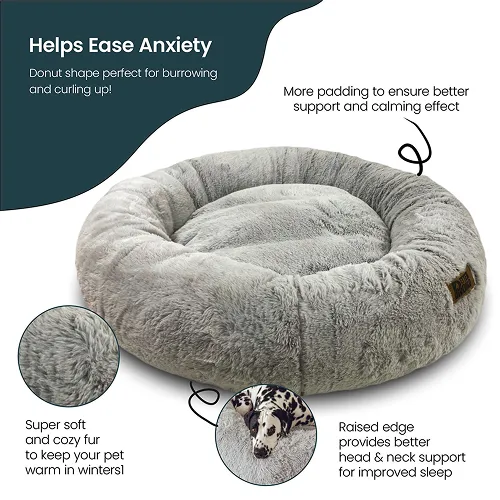 Petter World Anxiety Relieving Donut Bed for Dogs and Cats (Grey)