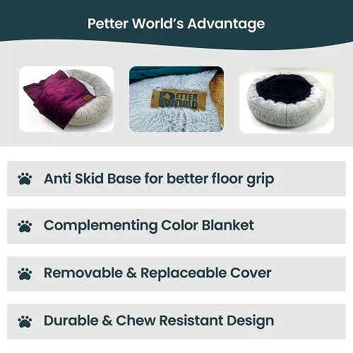 Petter World Anxiety Relieving Donut Bed for Dogs and Cats (Grey)