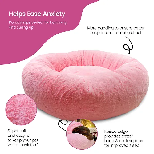 Petter World Anxiety Relieving Donut Bed for Dogs and Cats (Pink)