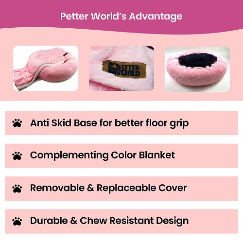 Petter World Anxiety Relieving Donut Bed for Dogs and Cats (Pink)