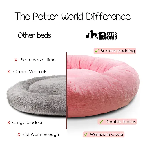 Petter World Anxiety Relieving Donut Bed for Dogs and Cats (Pink)