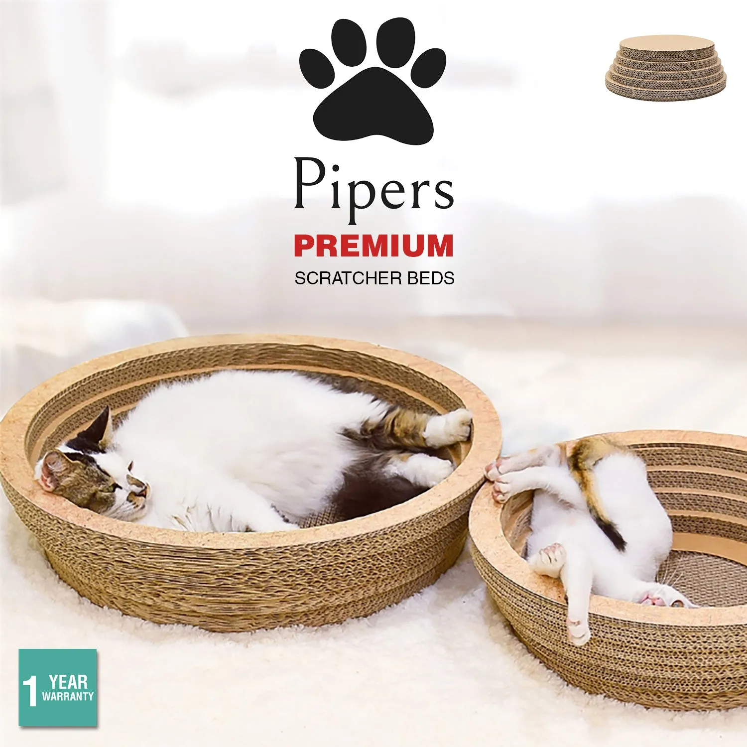 Pipers Cat Scratcher Round Cardboard Bed Lounge Sofa Pet House Post Board Large