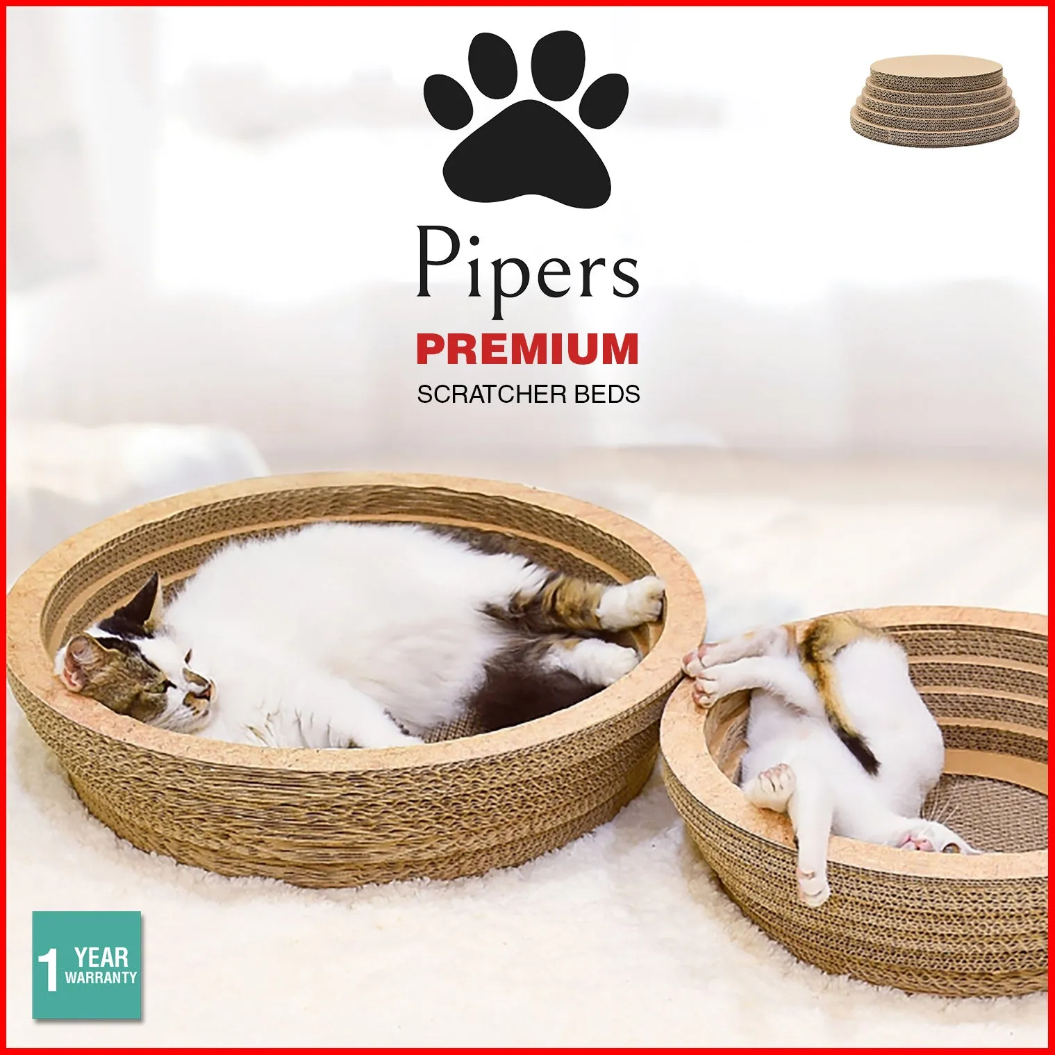 Pipers Cat Scratcher Round Cardboard Bed Lounge Sofa Pet House Post Board Large