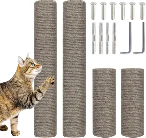 PowerKing Natural Sisal Replacement Scratching Post, 4 Pieces M8 Cat Scratch Post Refill Pole Parts for Refurbishment, White, Include Screws (Grey-15.7'' 15.7'' 7.87'' 7.87'')