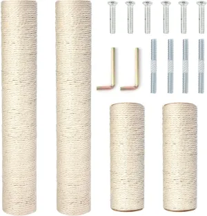PowerKing Natural Sisal Replacement Scratching Post, 4 Pieces M8 Cat Scratch Post Refill Pole Parts for Refurbishment, White, Include Screws,15.74'' 15.74'' 7.87'' 7.87''