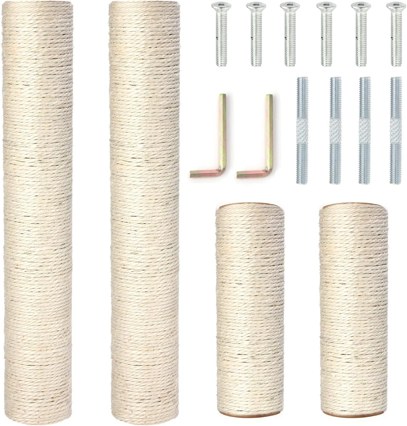 PowerKing Natural Sisal Replacement Scratching Post, 4 Pieces M8 Cat Scratch Post Refill Pole Parts for Refurbishment, White, Include Screws,15.74'' 15.74'' 7.87'' 7.87''