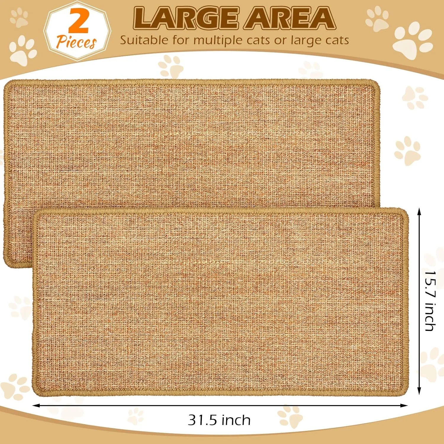 Riakrum 2 Pack 32 x 16 Inches Sisal Cat Pad Rectangular Sisal Scratch Mat Natural Fabric Horizontal Cat Pad Scratching Scratch Mat Protector for Furniture Sofa and Wall(Brown)