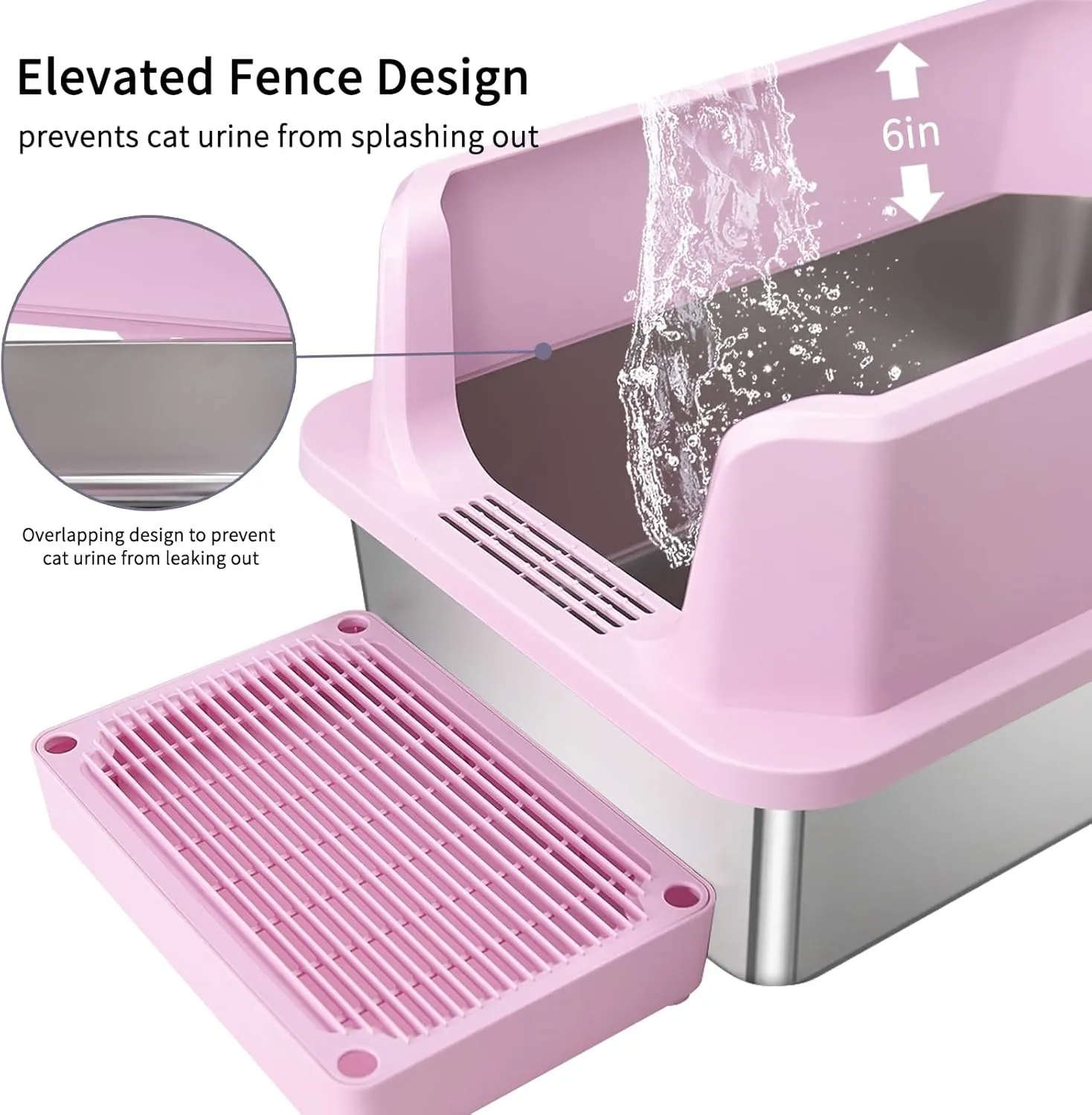 RIZZARI Stainless Steel Cat Litter Box, Semi-Enclosed Litter Box with Top Holes, Large Litter Pan for Small to Large Sized Cats (Light Pink, 23.8" L*16" W*12" H)
