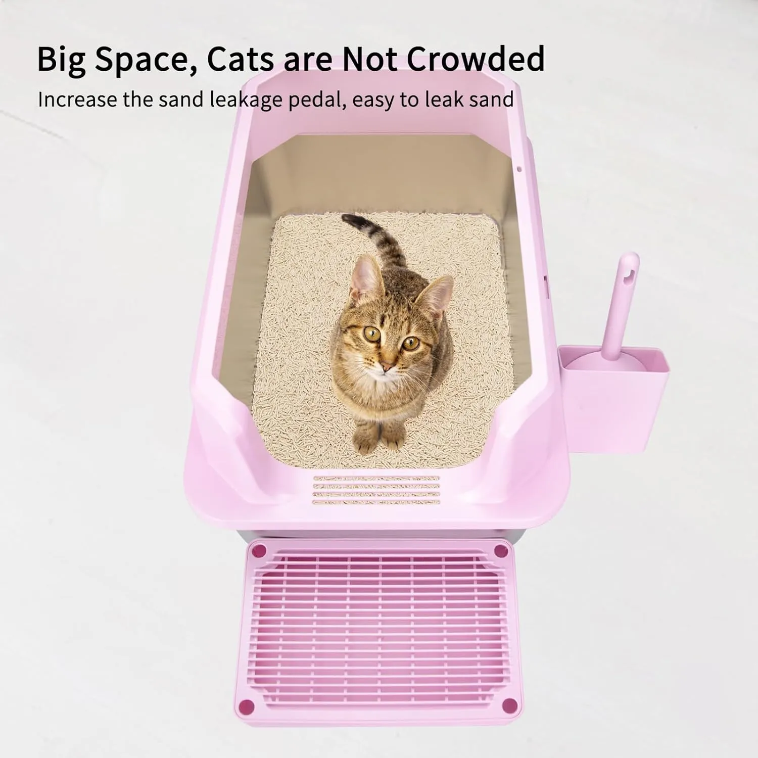 RIZZARI Stainless Steel Cat Litter Box, Semi-Enclosed Litter Box with Top Holes, Large Litter Pan for Small to Large Sized Cats (Light Pink, 23.8" L*16" W*12" H)