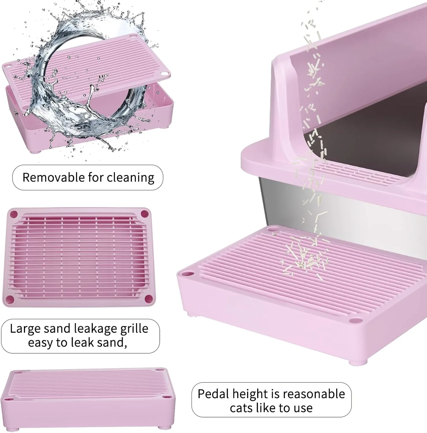 RIZZARI Stainless Steel Cat Litter Box, Semi-Enclosed Litter Box with Top Holes, Large Litter Pan for Small to Large Sized Cats (Light Pink, 23.8" L*16" W*12" H)