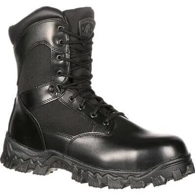 Rocky Men's 8" Waterproof Black Alpha Force Zipper Public Service Work Boot