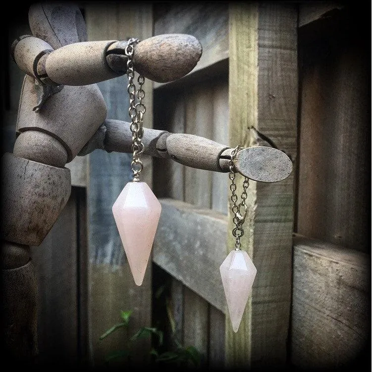 Rose Quartz 4mm Gemstone ear weights 6mm ear hangers 6 gauge stone weights 0 gauge unnel dangles Plug earrings Dangly gauges Hanging gauges