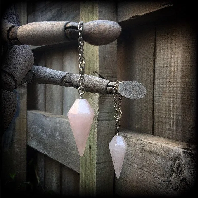 Rose Quartz 4mm Gemstone ear weights 6mm ear hangers 6 gauge stone weights 0 gauge unnel dangles Plug earrings Dangly gauges Hanging gauges