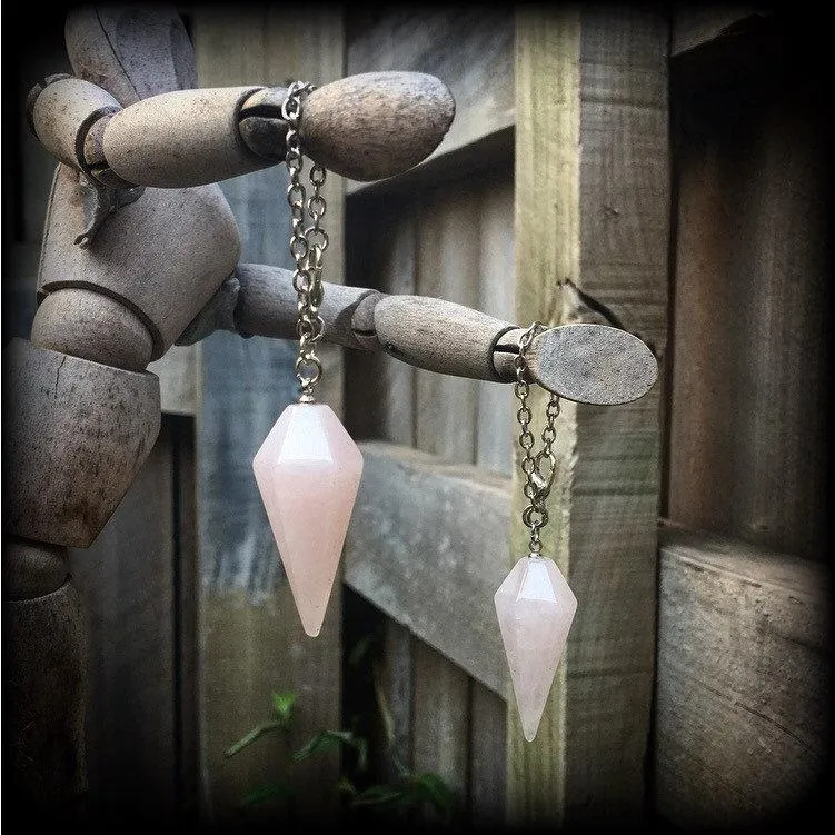 Rose Quartz 4mm Gemstone ear weights 6mm ear hangers 6 gauge stone weights 0 gauge unnel dangles Plug earrings Dangly gauges Hanging gauges
