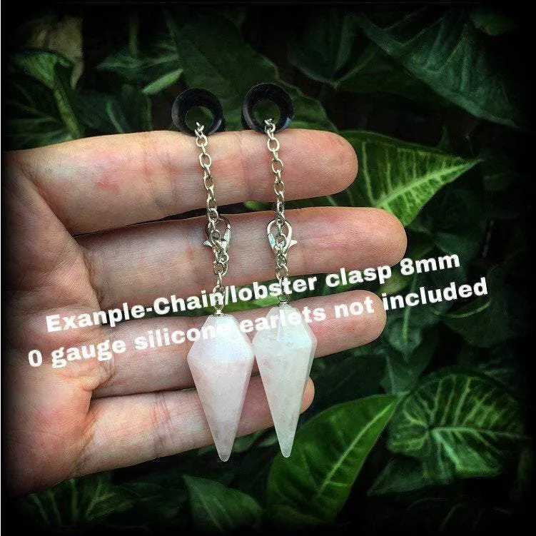 Rose Quartz 4mm Gemstone ear weights 6mm ear hangers 6 gauge stone weights 0 gauge unnel dangles Plug earrings Dangly gauges Hanging gauges