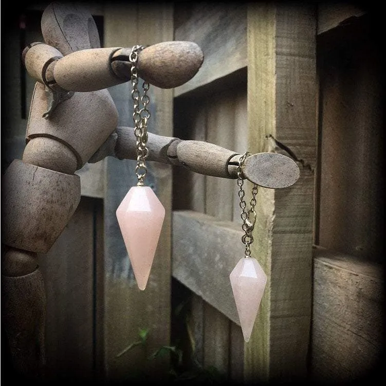Rose Quartz 4mm Gemstone ear weights 6mm ear hangers 6 gauge stone weights 0 gauge unnel dangles Plug earrings Dangly gauges Hanging gauges